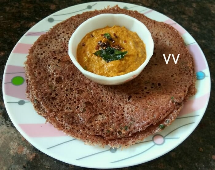 Ragi Dosa with Sambhar and Chutney